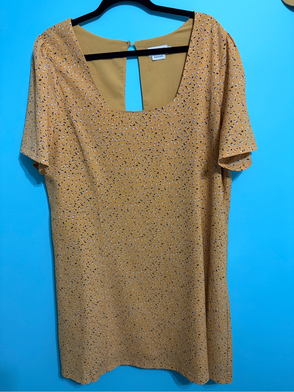 Molly Bracken Mustard Yellow Short Sleeve Shift Dress with Micro Print